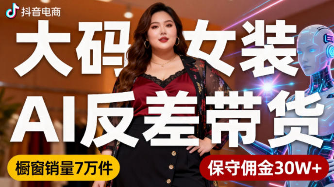 抖音小众赛道，大码女装AI反差带货，不用直播，每天6条作品，橱窗卖7万件，保守佣金30W+-乐码云集