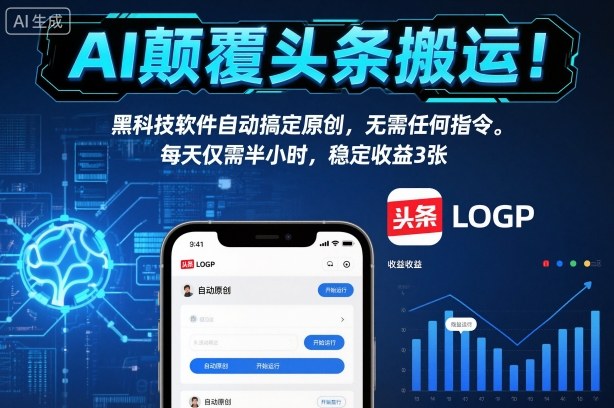 AI颠覆头条搬运！黑科技软件自动搞定原创，无需任何指令。每天仅需半小时，稳定收益3张【揭秘】-乐码云集