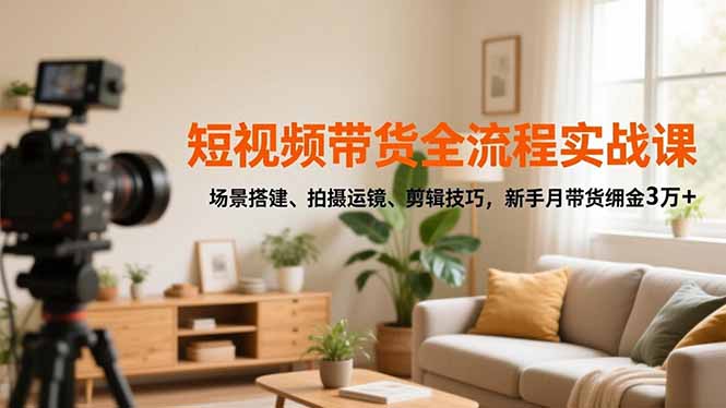 短视频带货全流程实战课，场景搭建、拍摄运镜、剪辑技巧，新手月带货佣金3万+-乐码云集