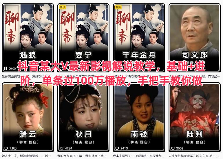 抖音某大V最新影视解说教学，基础+进阶，单条过100万播放，手把手教你做-乐码云集