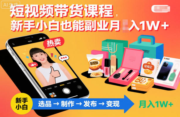 短视频带货课程，新手小白也能副业月入1W＋，轻松搞定-乐码云集