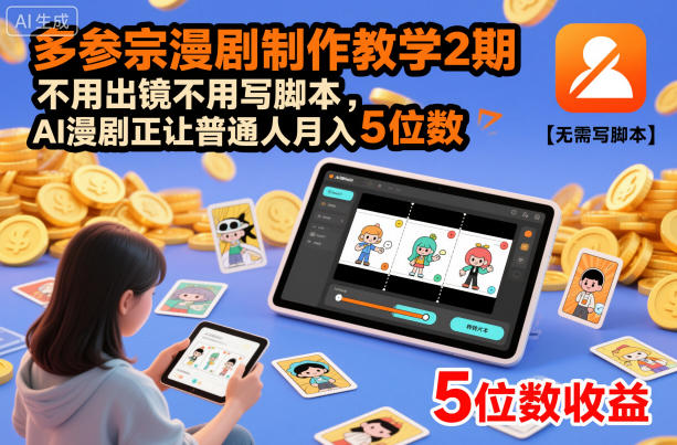 多参宗漫剧制作教学2期，不用出镜不用写脚本，AI漫剧正让普通人月入5位数-乐码云集