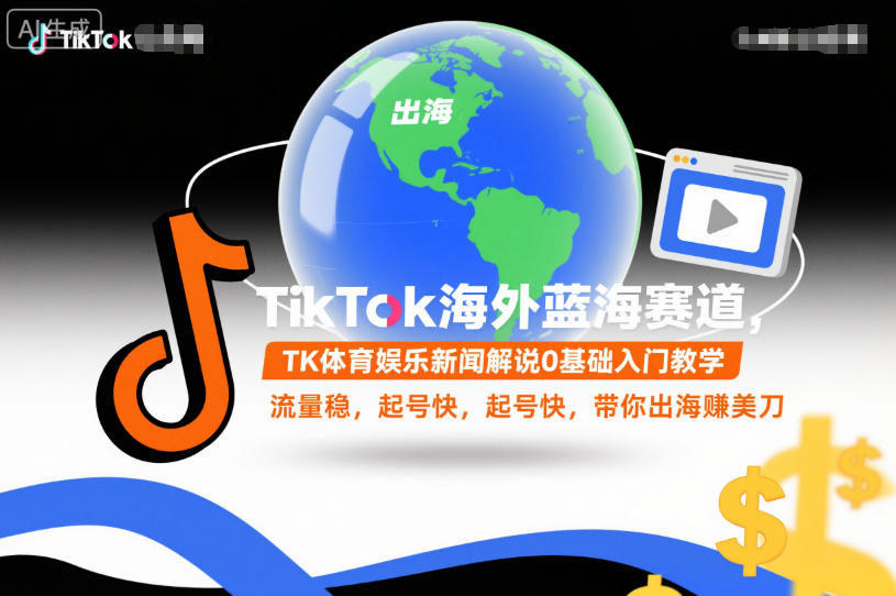 TikTok海外蓝海赛道，TK体育娱乐新闻解说0基础入门教学，流量稳，起号快，带你出海賺美刀-乐码云集