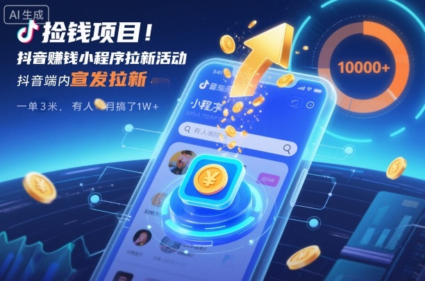 捡钱项目！抖音賺钱小程序拉新活动，抖音端内宣发拉新，一单3米，有人半个月搞了1W+-乐码云集