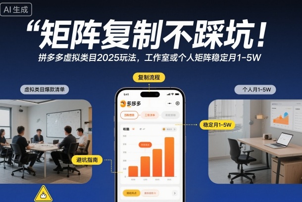矩阵复制不踩坑！拼多多虚拟类目2025玩法，工作室或者个人矩阵稳定月1-5W【揭秘】-乐码云集