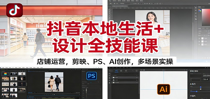 抖音本地生活+设计全技能课：店铺运营，剪映、PS、AI创作，多场景实操-乐码云集