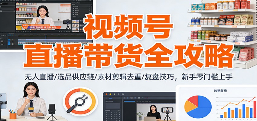 视频号直播带货全攻略：无人直播/选品供应链/素材剪辑去重/复盘技巧，零门槛上手-乐码云集