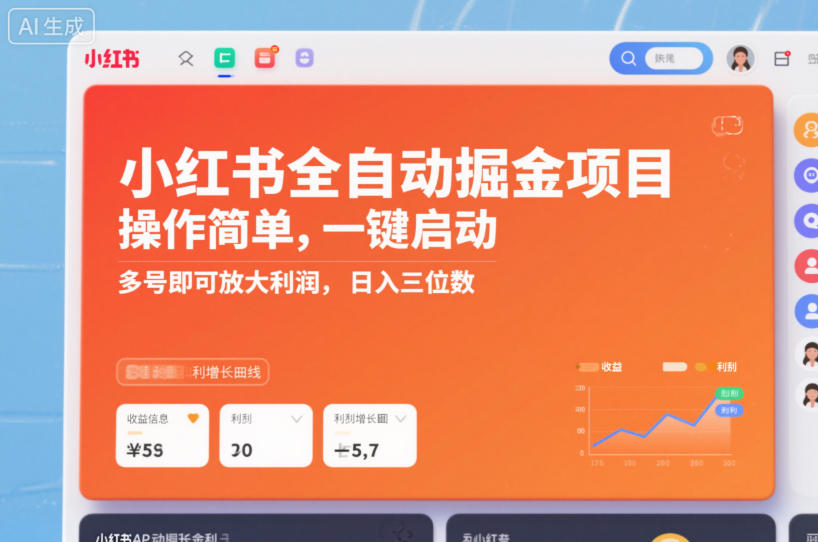 小红书全自动掘金项目，操作简单，一键启动，多号即可放大利润，日入三位数【揭秘】-乐码云集