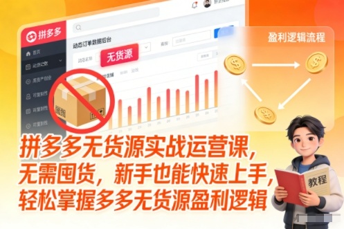 拼多多无货源实战运营课，无需囤货，新手也能快速上手，轻松掌握多多无货源盈利逻辑-乐码云集