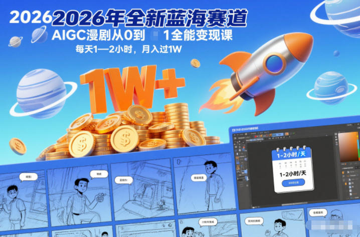 2026年全新蓝海赛道AIGC漫剧从0到1全能变现课,每天1—2小时,月入过1W
