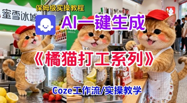 Coze扣子工作流一键生成胖橘猫打工短视频，保姆级实操搭建教学-乐码云集