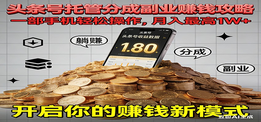 全程托管今日头条，一部手机就可以开干，最高躺赚1W+-乐码云集