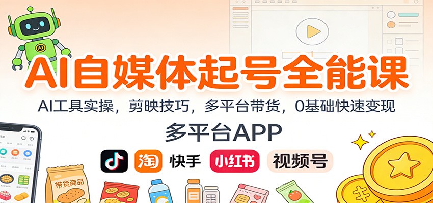 AI自媒体起号全能课：AI工具实操，剪映技巧，多平台带货，0基础快速变现-乐码云集