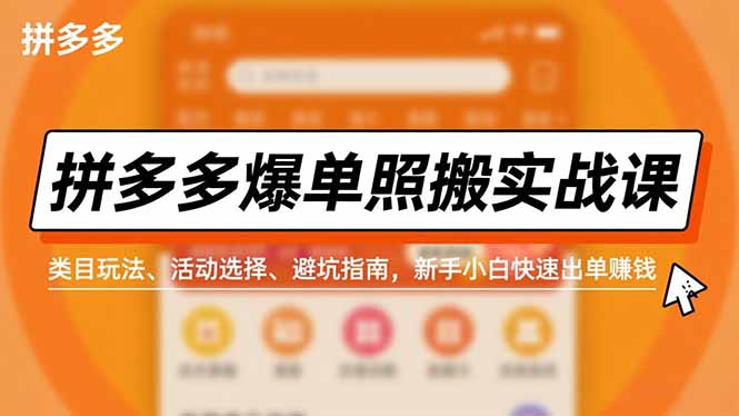 拼多多爆单照搬实战课，类目玩法、活动选择、避坑指南，新手小白快速出单赚钱-乐码云集