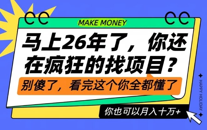 26年了，不要再疯狂的找项目了，看完这个你也可以月入十个W【揭秘】-乐码云集
