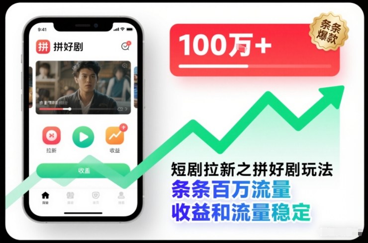 短剧拉新之拼好剧玩法，条条百万流量，收益和流量稳定-乐码云集
