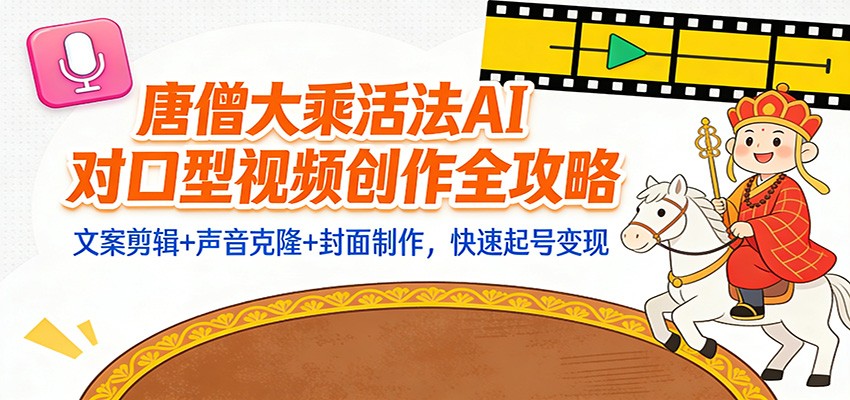 “大乘活法”AI对口型视频创作全攻略：文案剪辑+声音克隆+封面制作，快速起号变现-乐码云集
