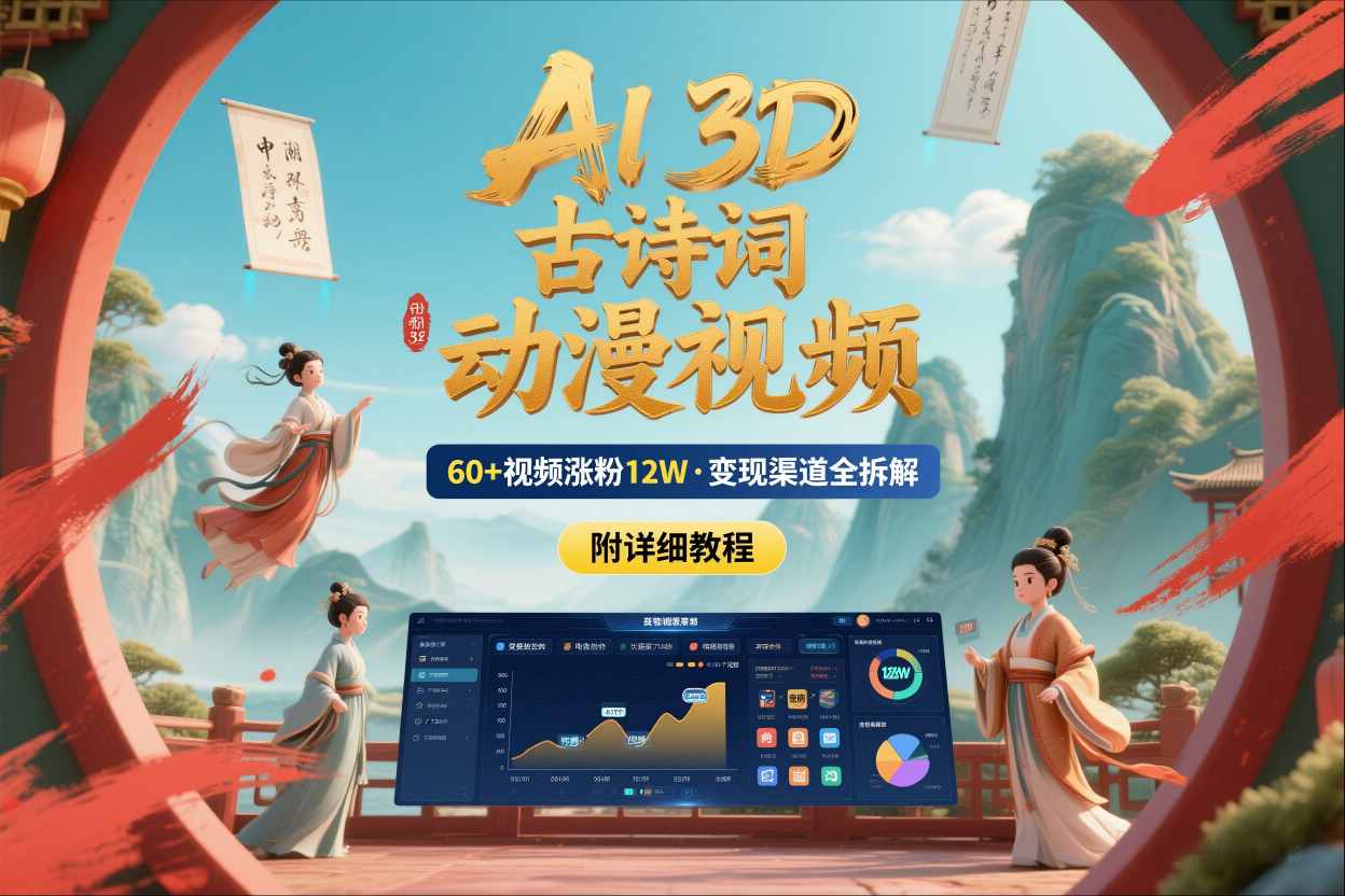 AI制作3D古诗词动漫视频，60多个视频涨粉12W，多个变现渠道拆解【附详细教程】-乐码云集