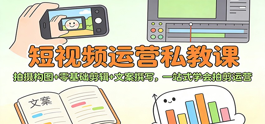 短视频运营私教课：拍摄构图+零基础剪辑 +文案撰写，一站式学会拍剪运营-乐码云集