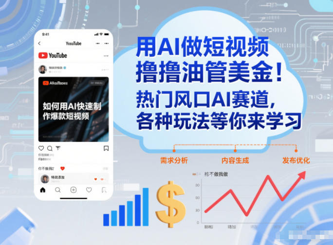用AI做短视频撸油管美金，热门风口AI赛道，你不做我做，各种玩法等你来学习-乐码云集