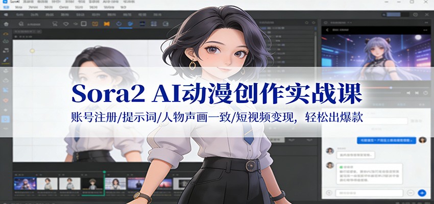 Sora2 AI动漫创作实战课：账号注册/提示词/人物声画一致/短视频变现，轻松出爆款-乐码云集