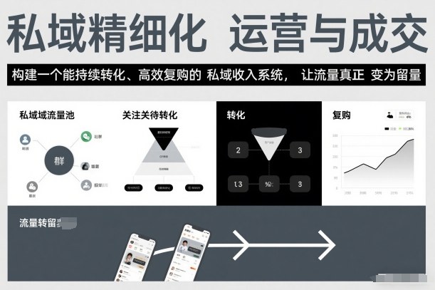 私域精细化运营与成交，构建一个能持续转化、高效复购的私域收入系统，让流量真正变为留量-乐码云集