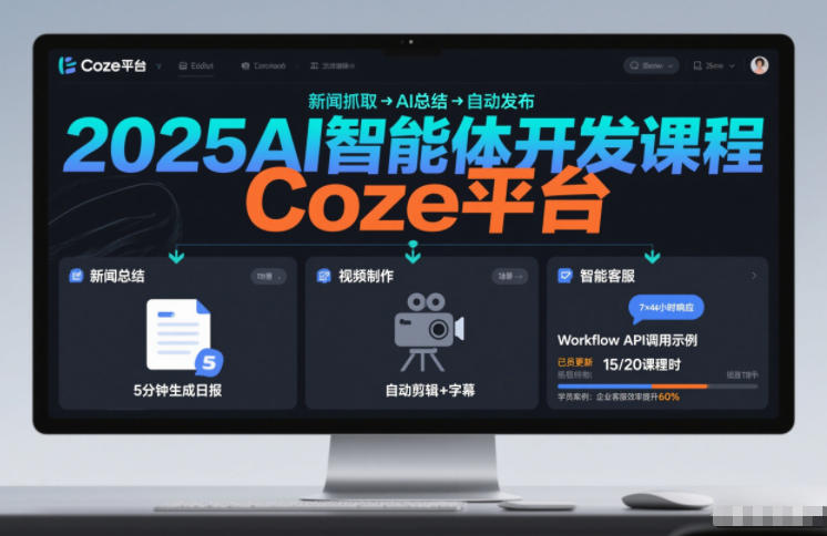 2025AI智能体开发课程，系统掌握Coze平台，亲手搭建新闻总结、视频制作、智能客服等自动化工作流-乐码云集