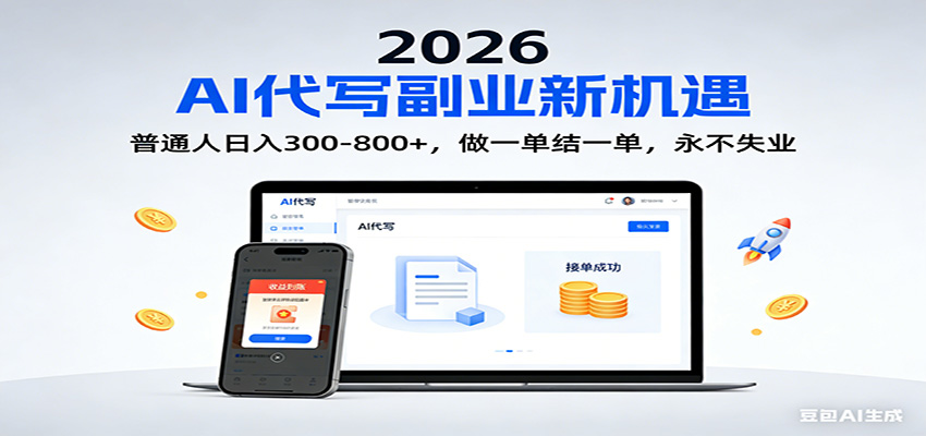 2026 副业首选！AI 代写日入 300-800，普通人0门槛，做一单结一单！-乐码云集