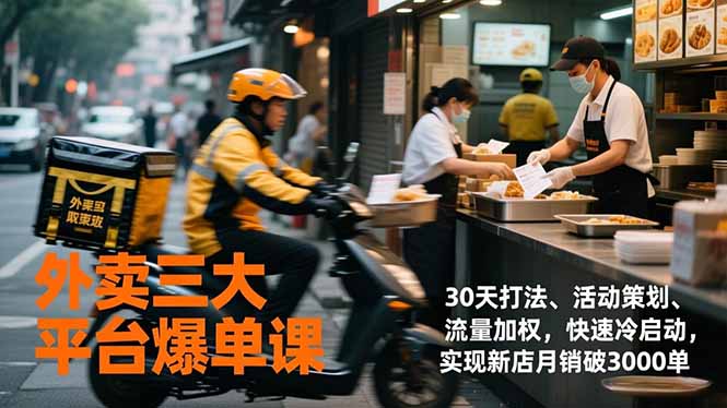 外卖三大平台爆单课，30天打法、活动策划、流量加权，快速冷启动，实现新店月销破3000单-乐码云集