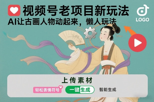 视频号老项目新玩法，AI让古画人物动起来，懒人玩法，附详细教程-乐码云集
