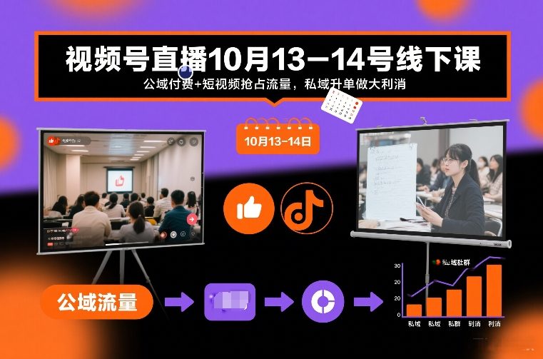视频号直播10月13-14号线下课，公域付费+短视频抢占流量，私域升单做大利消-乐码云集