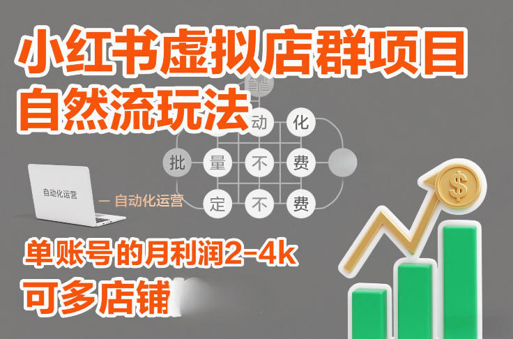 小红书虚拟店群项目，自然流玩法，批量自动化，稳定不费号，单账号的月利润2-4k，可多店矩阵-乐码云集