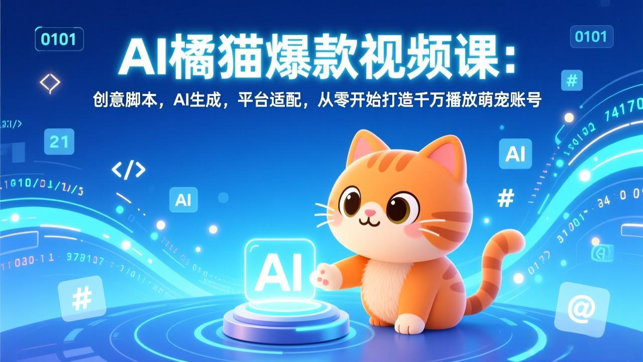 AI橘猫爆款视频课：创意脚本，AI生成，平台适配，从零开始打造千万播放萌宠账号-乐码云集