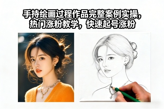 手持绘画过程作品完整案例实操，热门涨粉教学，快速起号涨粉-乐码云集