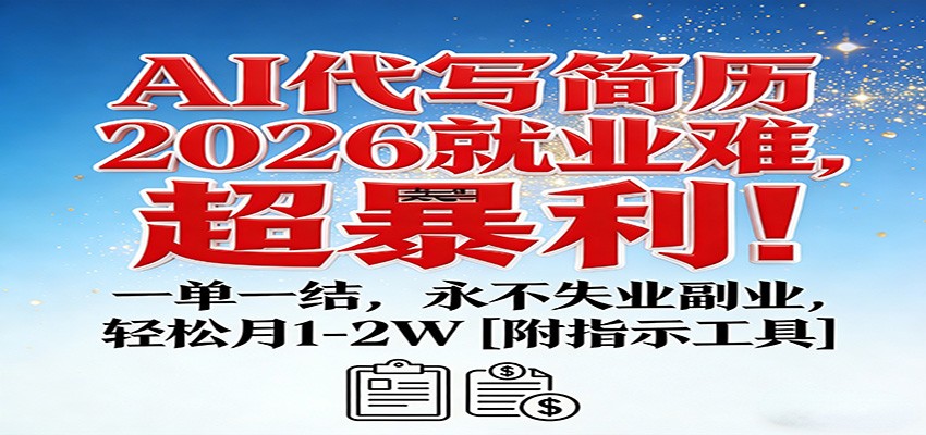 AI代写简历，2026就业难，超暴利！一单一结，永不失业副业，轻松月1-2W【附指令工具】-乐码云集