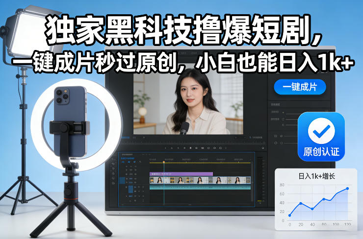 独家黑科技撸爆短剧，一键成片秒过原创，小白也能日入1k+【揭秘】-乐码云集