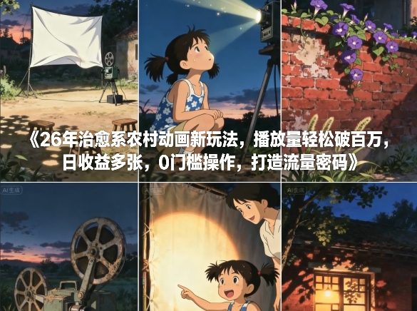 26年治愈系农村动画新玩法，播放量轻松破百万，日收益多张，0门槛操作，打造流量密码-乐码云集