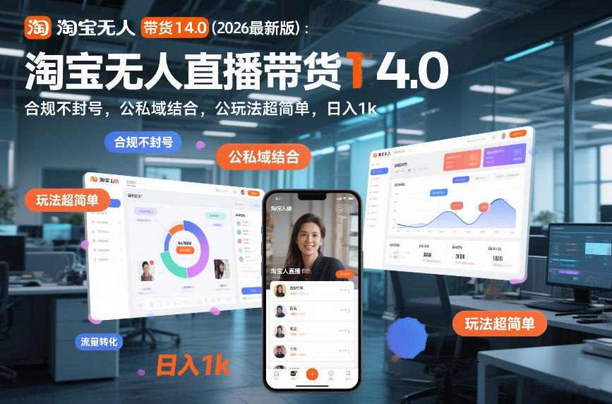 淘宝无人直播带货14.0(2026最新版)：合规不封号，公私域结合，玩法超简单，日入1k+【揭秘】-乐码云集