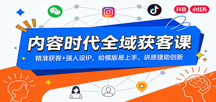 内容时代全域获客课：精准获客+强人设IP，给模版易上手、讲原理助创新-乐码云集