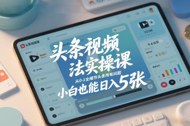 头条视频玩法实操课，从0-1全细节头条所有问题，小白也能日入5张-乐码云集