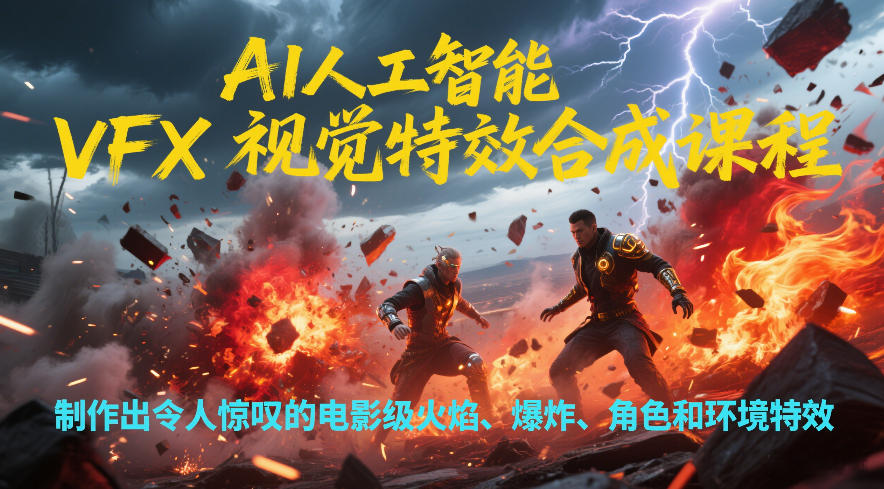 AI人工智能VFX视觉特效合成课程，制作出令人惊叹的电影级火焰、爆炸、角色和环境特效-乐码云集
