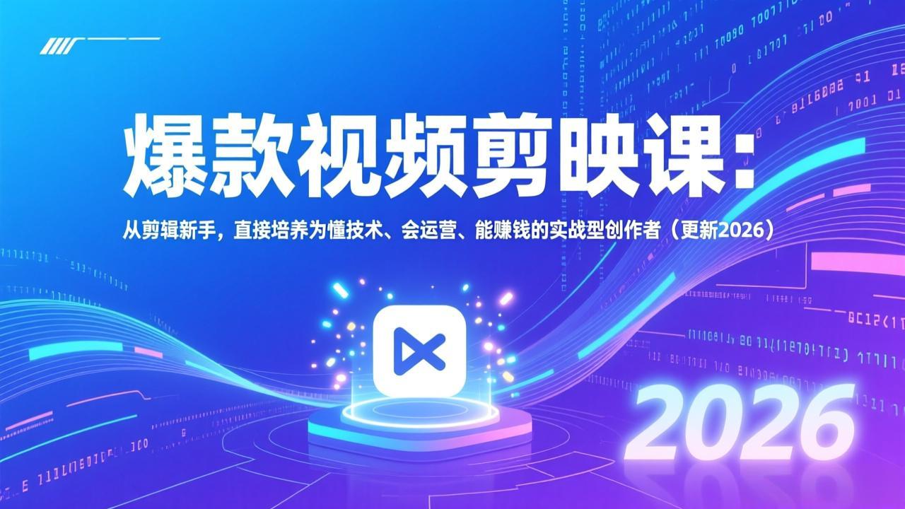 爆款视频剪映课：从剪辑新手，直接培养为懂技术、会运营、能赚钱的实战型创作者(更新2026-乐码云集