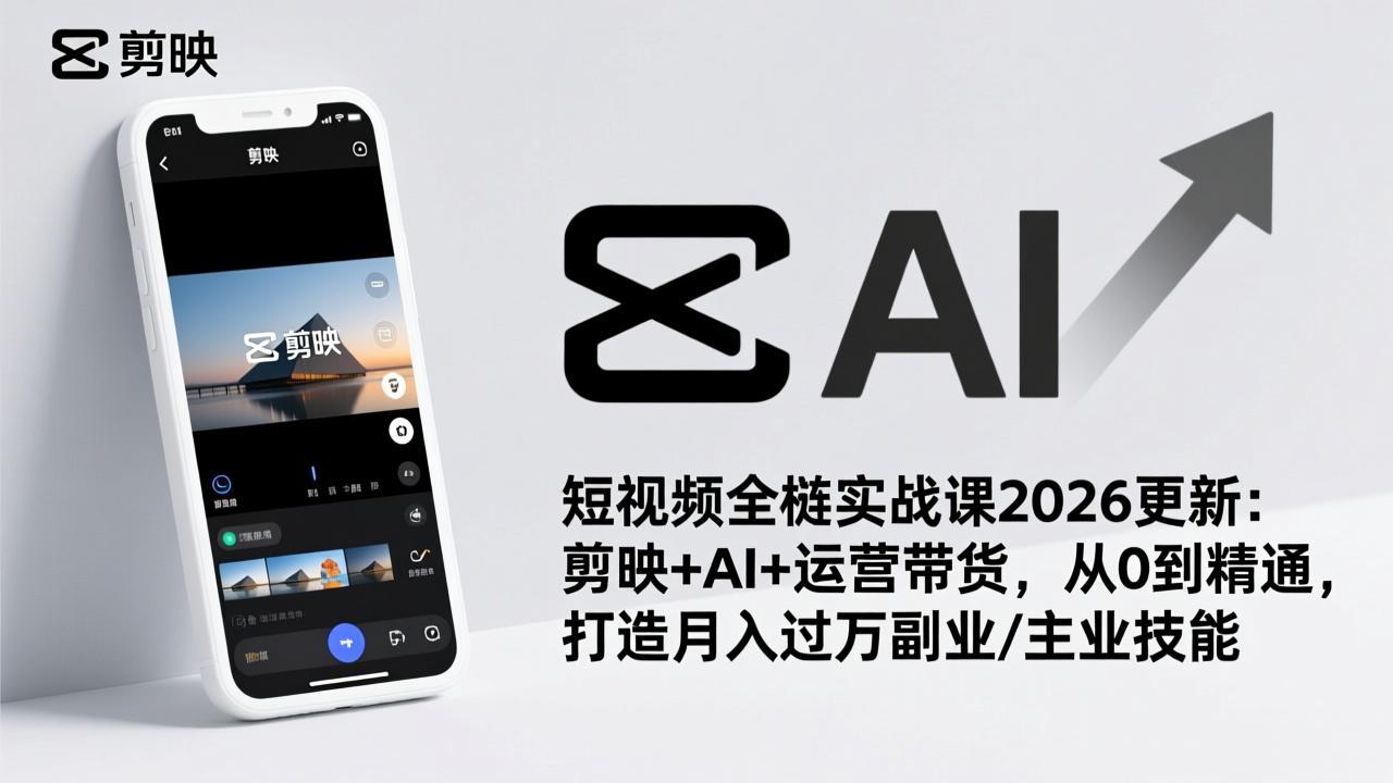 短视频全栈实战课2026更新：剪映+AI+运营带货，从0到精通，打造月入过万副业/主业技能-乐码云集