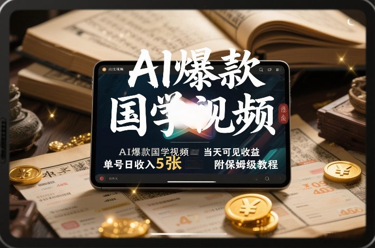 AI爆款国学视频，独家起号方法，小白直接上手，当天可见收益，单号日收入5张+附保姆级教程-乐码云集