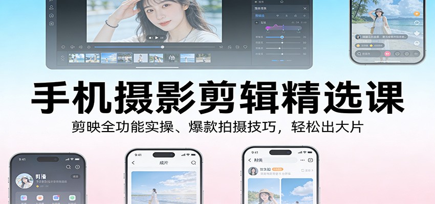 手机摄影剪辑精选课：剪映全功能实操、爆款拍摄技巧，轻松出大片-乐码云集