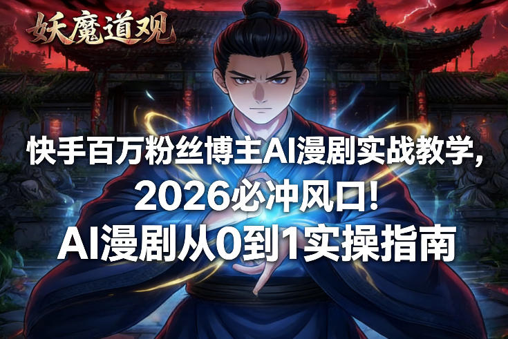 快手百万粉丝博主AI漫剧实战教学，2026必冲风口！AI漫剧从0到1实操指南-乐码云集