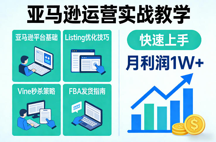 亚马逊运营实战教学，亚马逊平台+Listing优化+Vine秒杀+FBA发货等，快速上手，实现店铺月利润1W-乐码云集