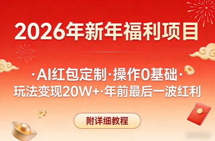 新年福利项目，AI红包定制，操作0基础，玩法变现20W+年前最后一波红利，附详细教程-乐码云集