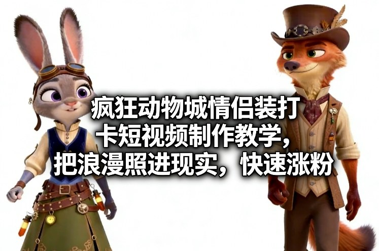 疯狂动物城情侣装打卡短视频制作教学，把浪漫照进现实，快速涨粉-乐码云集