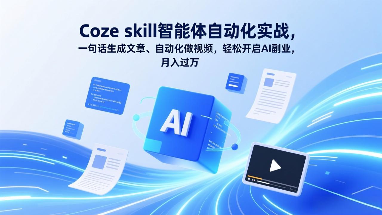 Coze skill智能体自动化实战，一句话生成文章、自动化做视频，轻松开启AI副业，月入过万-乐码云集